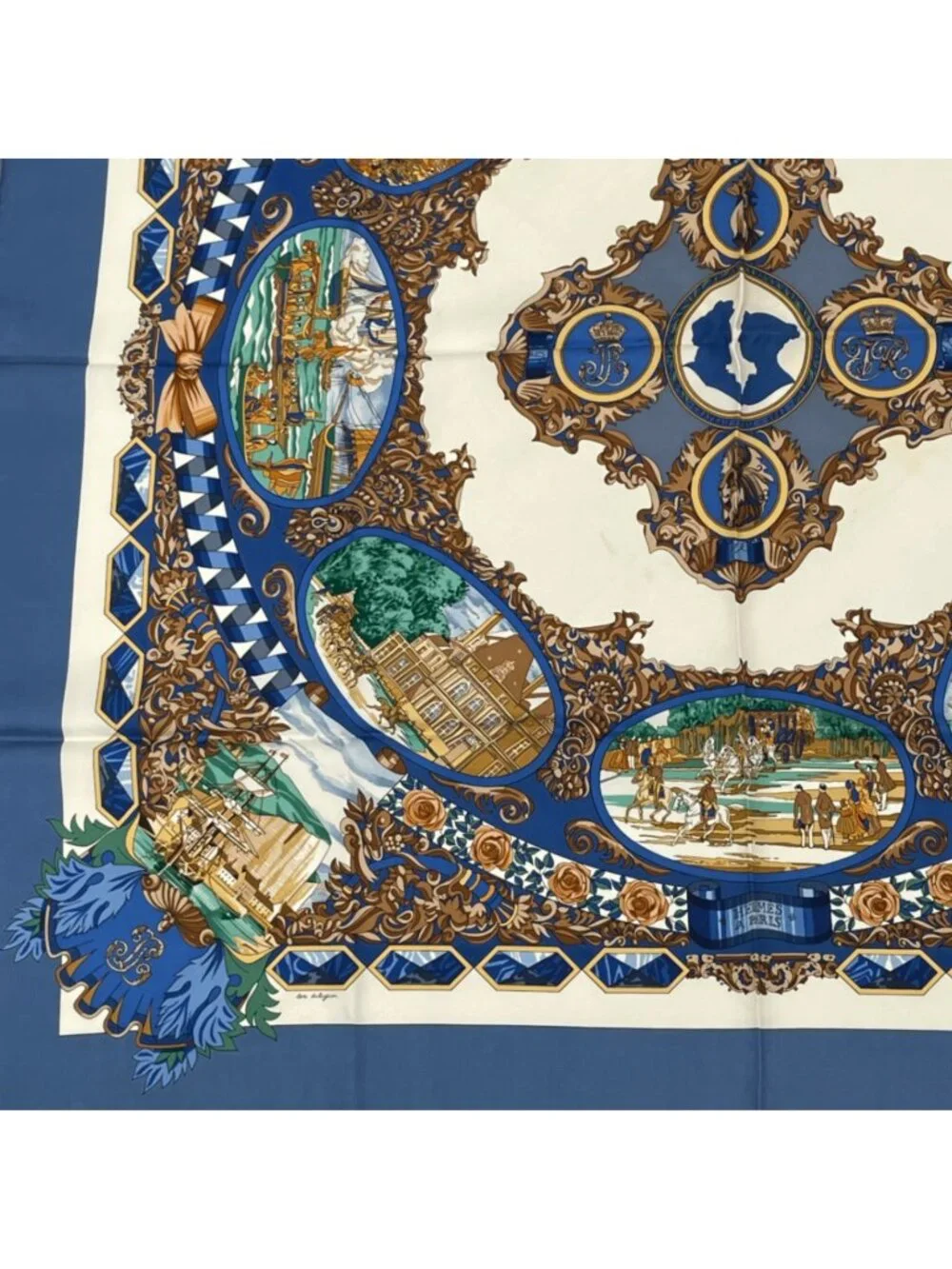 Hermes Carre 90 L'entente Cordiale Franco British Alliance Blue Multicolor - Picture 2 of 7